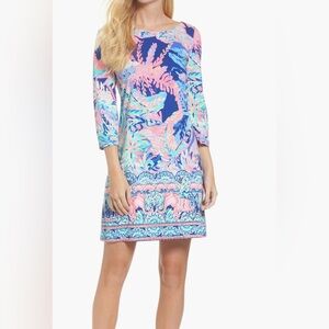 Lilly Pulitzer 100% cotton long sleeve elephant print shift dress size small